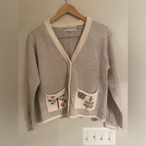 Vtg Marisa Christina Linen Cotton Butterfly Dragonfly Floral Cardigan S- EUC